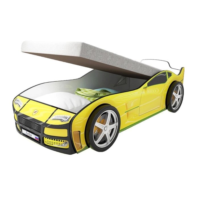 Кровать машина "Турбо жёлтая", подъёмный матрас, без подсветки, пластиковые колёса, 2 шт от компании Интернет-гипермаркет «MOLL» - фото 1