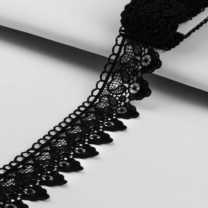Кружево гипюровое, 50 мм  6,5  0,5 м, цвет чёрный от компании Интернет-гипермаркет «MOLL» - фото 1