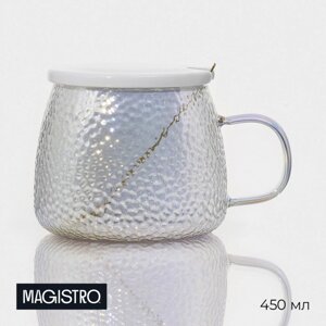 Кружка Magistro "Диамант", с ложкой, 450 мл, цвет перламутровый