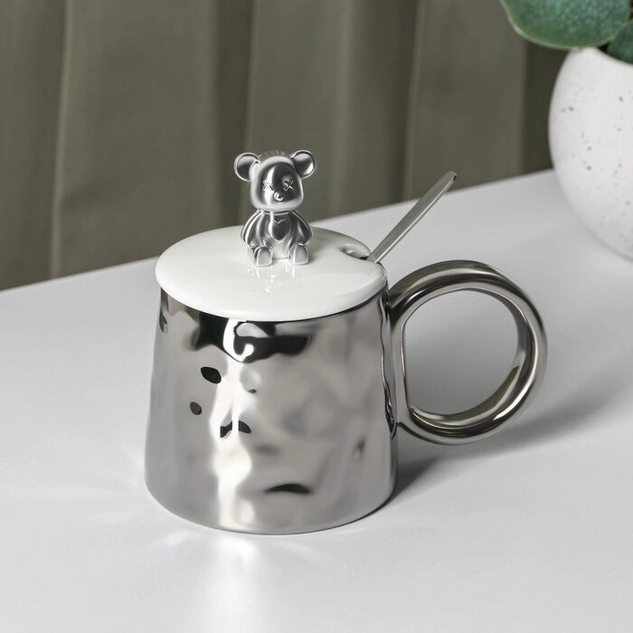 Кружка "Стильный мишка" 300 мл 15,5х9,8х8см с ложкой серебрянный от компании Интернет-гипермаркет «MOLL» - фото 1
