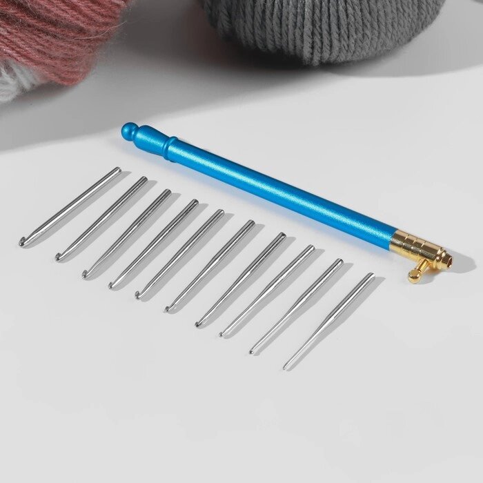 Крючок для вязания, со сменными головками, 10 шт, d = 0,5 - 2,75 мм, 11,5 см, цвет МИКС от компании Интернет-гипермаркет «MOLL» - фото 1