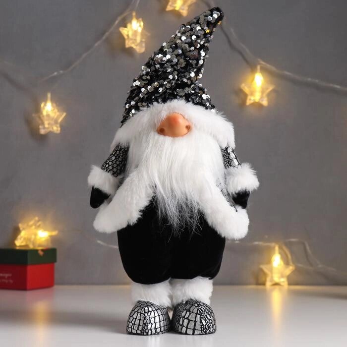 Кукла интерьерная "Дед Мороз в чёрной шубке и колпаке с пайетками" 41х11х16 см от компании Интернет-гипермаркет «MOLL» - фото 1