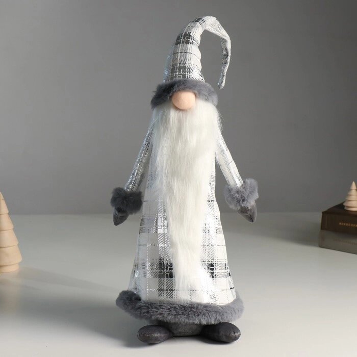 Кукла интерьерная "Дед Мороз в сером кафтане в клетку" с серебром 16х13х60 см от компании Интернет-гипермаркет «MOLL» - фото 1