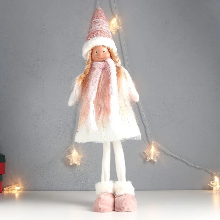 Кукла интерьерная "Девочка с косами, в колпаке, бело-розовый наряд" 63х20х13 см от компании Интернет-гипермаркет «MOLL» - фото 1