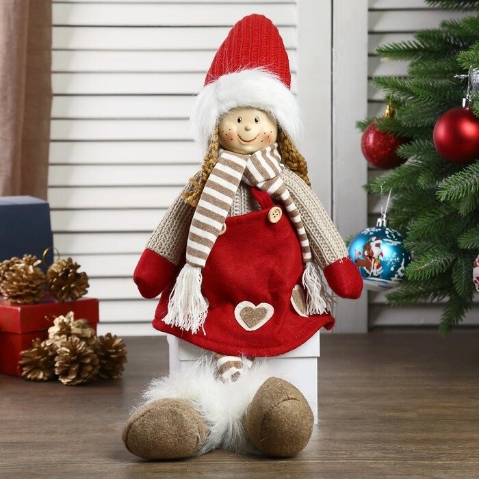 Кукла интерьерная "Девочка в красном колпаке и полосатом шарфике" 57 см от компании Интернет-гипермаркет «MOLL» - фото 1