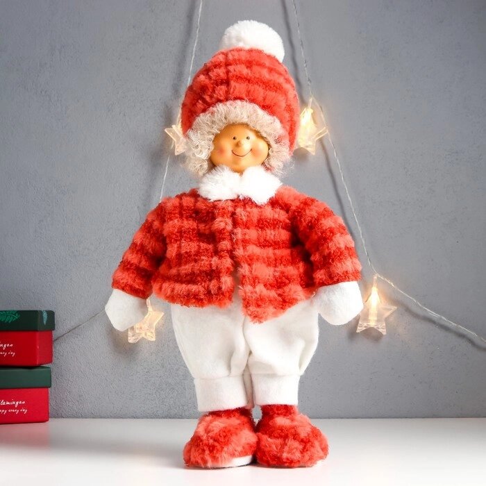 Кукла интерьерная "Мальчишка-пухляш в шапке с бомбошкой, меховой наряд" 43х20х11 см от компании Интернет-гипермаркет «MOLL» - фото 1