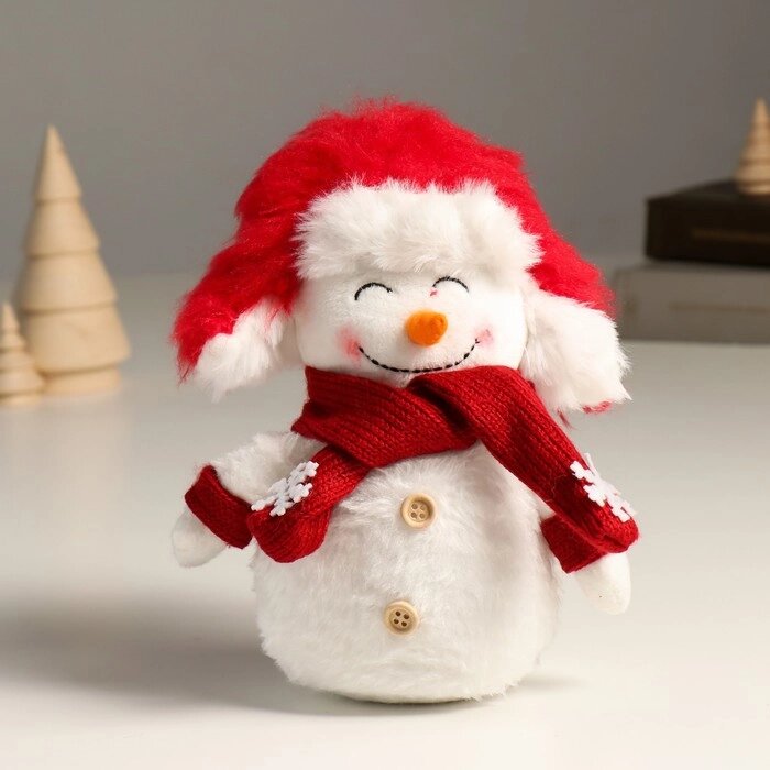 Кукла интерьерная "Снеговик в красной шапке ушанке-колпаке" 19 см от компании Интернет-гипермаркет «MOLL» - фото 1