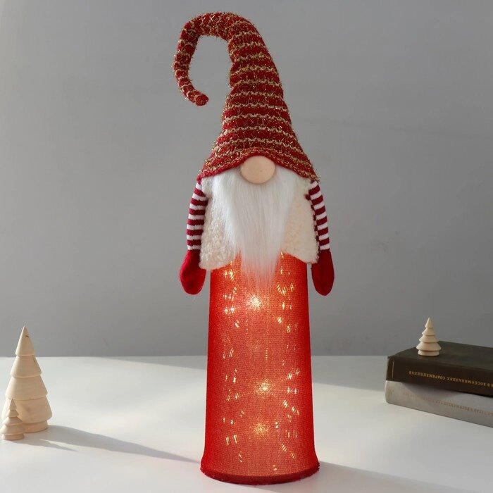 Кукла интерьерная свет "Дед Мороз красный в белом жилете" 18х12х65 см от компании Интернет-гипермаркет «MOLL» - фото 1