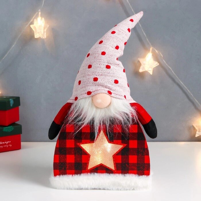 Кукла интерьерная свет "Дед Мороз в клетчатом кафтане, колпак в горох, звёздочка" 41х24х6 см   75679 от компании Интернет-гипермаркет «MOLL» - фото 1