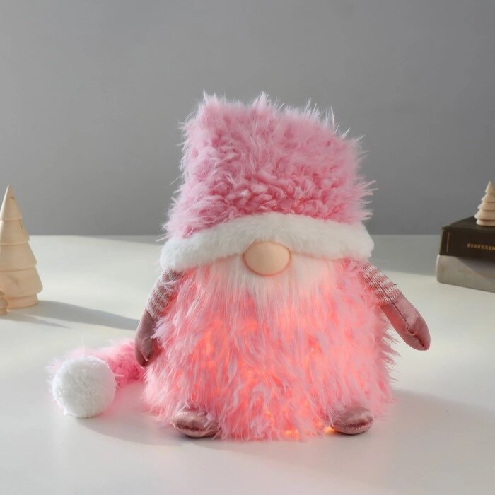 Кукла интерьерная свет "Дед Мороз в розовой шубке и длинном колпаке" 20х20х25 см от компании Интернет-гипермаркет «MOLL» - фото 1