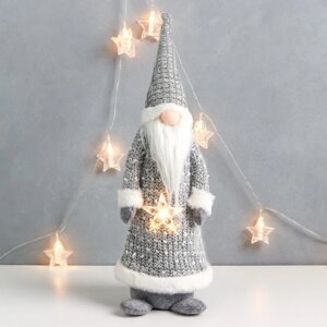 Кукла интерьерная свет "Дедушка Мороз в сером кафтане, держит звёздочку" 60х16х13 см