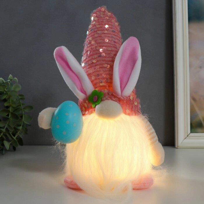 Кукла интерьерная свет "Гном в колпаке с зайчьими ушами, пайетки" розовый 30х8х8 см от компании Интернет-гипермаркет «MOLL» - фото 1