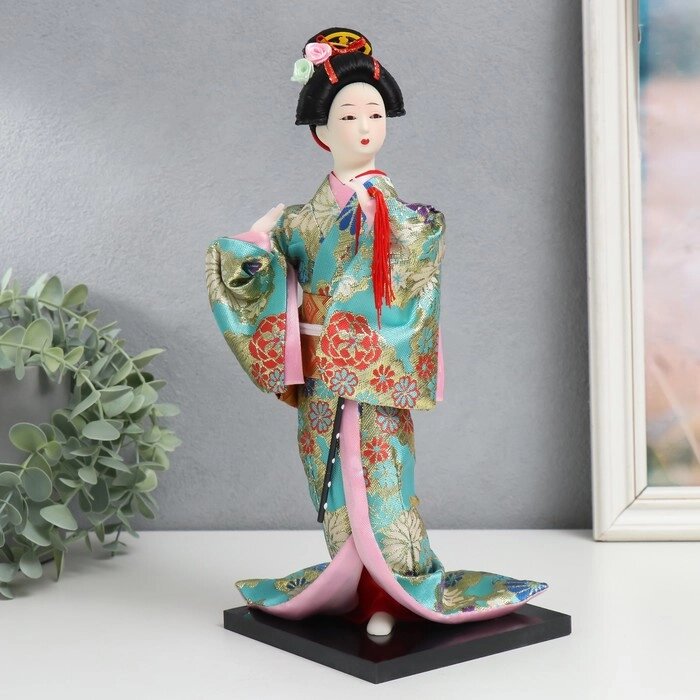 Кукла коллекционная "Гейша в бирюзовом кимоно с цветами" 32х13х13 см от компании Интернет-гипермаркет «MOLL» - фото 1