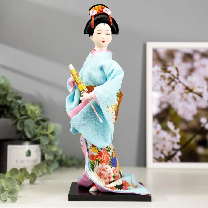 Кукла коллекционная "Японка в голубом кимоно с зонтом" 30х12,5х12,5 см от компании Интернет-гипермаркет «MOLL» - фото 1
