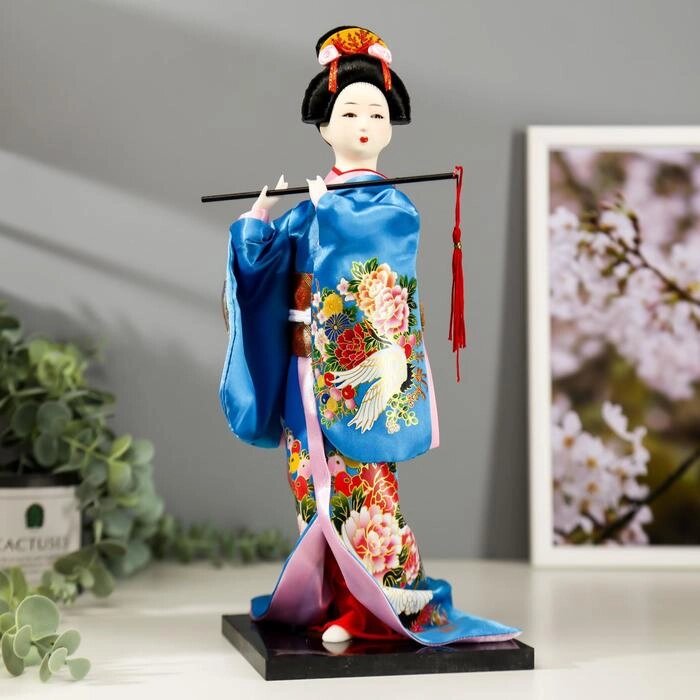 Кукла коллекционная "Японка в шелковом голубом кимоно с флейтой" 30х12,5х12,5 см от компании Интернет-гипермаркет «MOLL» - фото 1