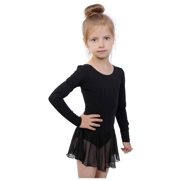 Купальник для хореографии х/б, длинный рукав, юбка-сетка, размер 30, цвет чёрный от компании Интернет-гипермаркет «MOLL» - фото 1