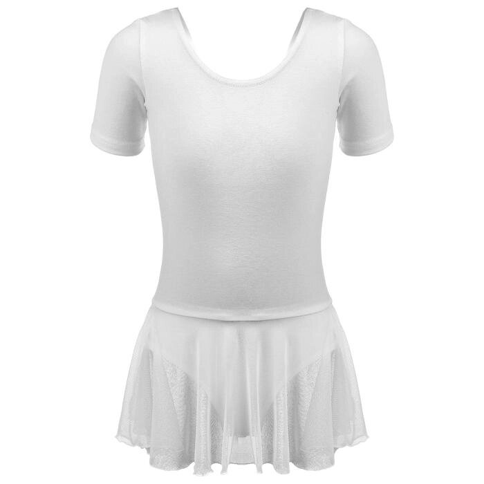 Купальник для хореографии х/б, короткий рукав, юбка-сетка, размер 28, цвет белый от компании Интернет-гипермаркет «MOLL» - фото 1