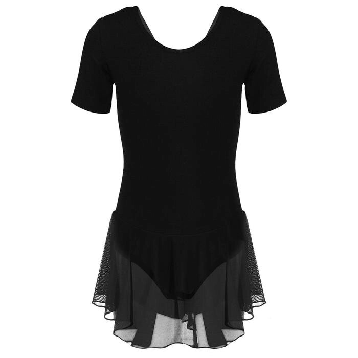 Купальник для хореографии х/б, короткий рукав, юбка-сетка, размер 32, цвет чёрный от компании Интернет-гипермаркет «MOLL» - фото 1