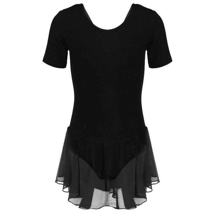 Купальник для хореографии х/б, короткий рукав, юбка-сетка, размер 38, цвет чёрный от компании Интернет-гипермаркет «MOLL» - фото 1