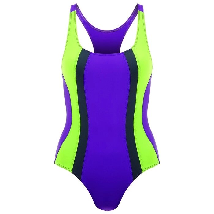 Купальник для плавания сплошной, ярко фиолетовый/неон зеленый/тёмно-серый, размер 34 от компании Интернет-гипермаркет «MOLL» - фото 1