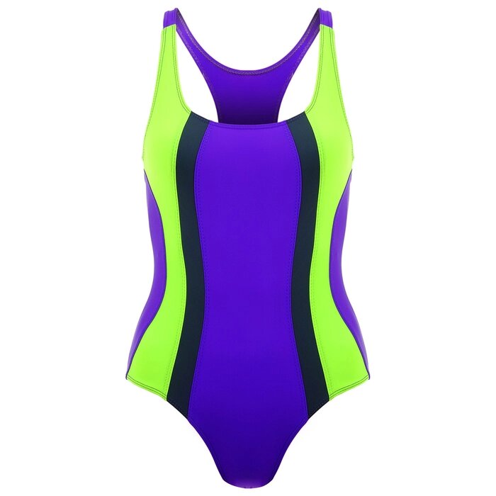 Купальник для плавания сплошной, ярко фиолетовый/неон зеленый/тёмно-серый, размер 36 от компании Интернет-гипермаркет «MOLL» - фото 1