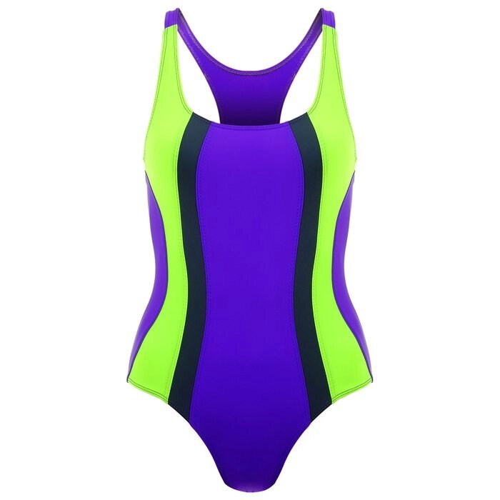 Купальник для плавания сплошной, ярко фиолетовый/неон зеленый/тёмно-серый, размер 38 от компании Интернет-гипермаркет «MOLL» - фото 1