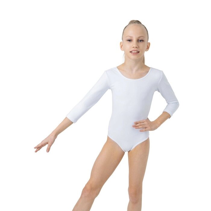 Купальник гимнастический, рукав 3/4, размер 32, цвет белый от компании Интернет-гипермаркет «MOLL» - фото 1