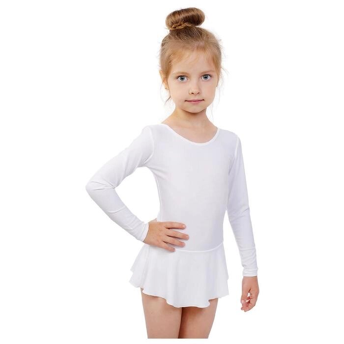 Купальник гимнастический с юбкой, с длинным рукавом, размер 28, цвет белый от компании Интернет-гипермаркет «MOLL» - фото 1