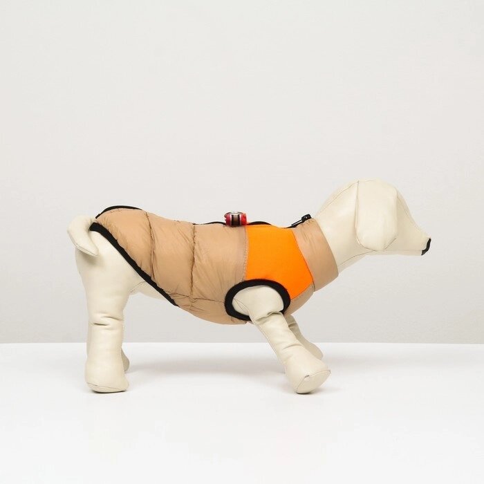 Куртка для собак на молнии, размер 12 (ДС 28 см, ОГ 38 см, ОШ 27 см), бежевая с оранжевым от компании Интернет-гипермаркет «MOLL» - фото 1