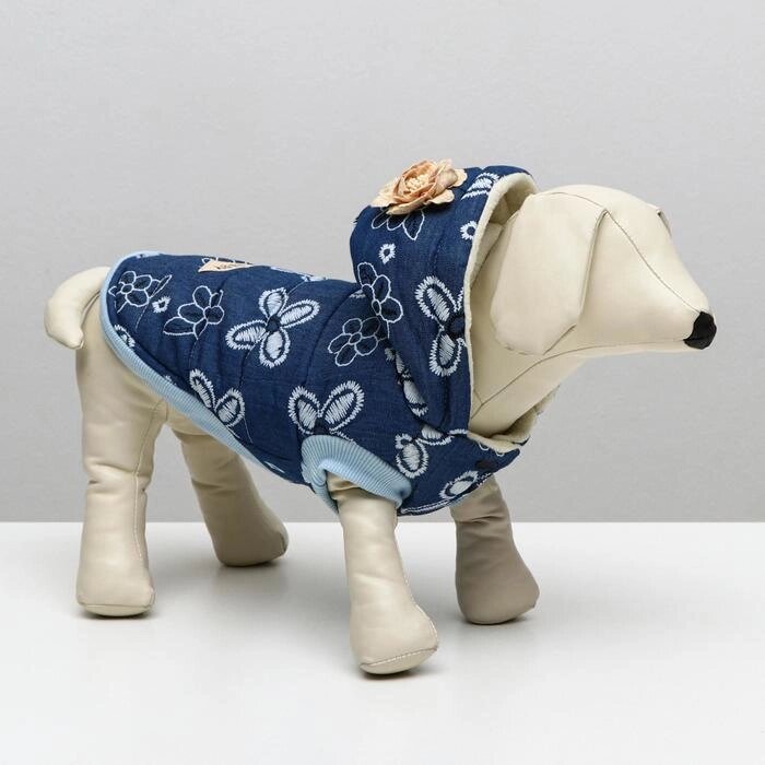 Куртка для собак с цветами, S (ДС 20 см, ОШ 23 см, ОГ 32 см), тёмно-синяя от компании Интернет-гипермаркет «MOLL» - фото 1