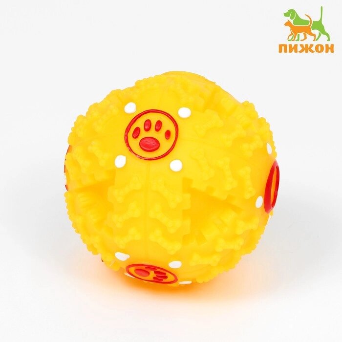 Квакающий мяч для собак большой, жёсткий, 9,5 см, жёлтый от компании Интернет-гипермаркет «MOLL» - фото 1