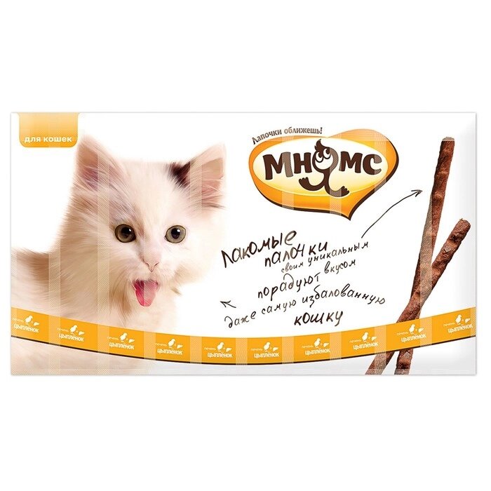 Лакомые палочки Мнямс для кошек, с цыпленком и печенью, 135 см, 10 х 5 г от компании Интернет-гипермаркет «MOLL» - фото 1