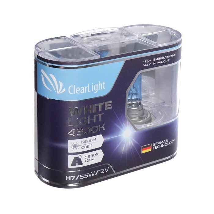 Лампа автомобильная Clearlight WhiteLight, H7, 12 В, 55 Вт, набор 2 шт от компании Интернет-гипермаркет «MOLL» - фото 1