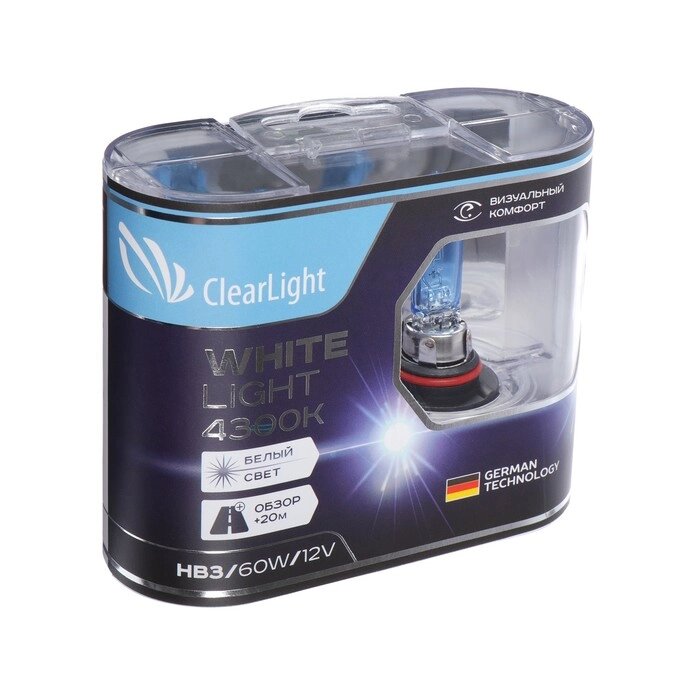 Лампа автомобильная Clearlight WhiteLight, HB3, 12 В, 60 Вт, набор 2 шт от компании Интернет-гипермаркет «MOLL» - фото 1