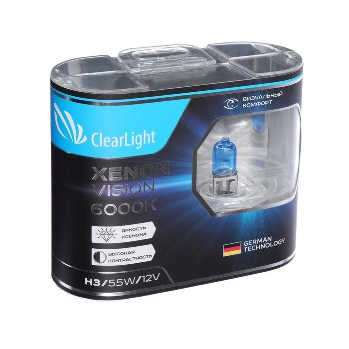 Лампа автомобильная Clearlight XenonVision, H3, 12 В, 55 Вт, набор 2 шт от компании Интернет-гипермаркет «MOLL» - фото 1