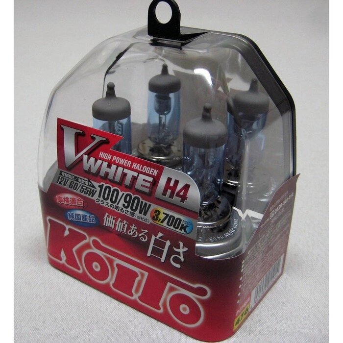 Лампа автомобильная Koito, H4, 12 В (60/55w) (100/90w), P43t White 3700K, набор 2 шт от компании Интернет-гипермаркет «MOLL» - фото 1