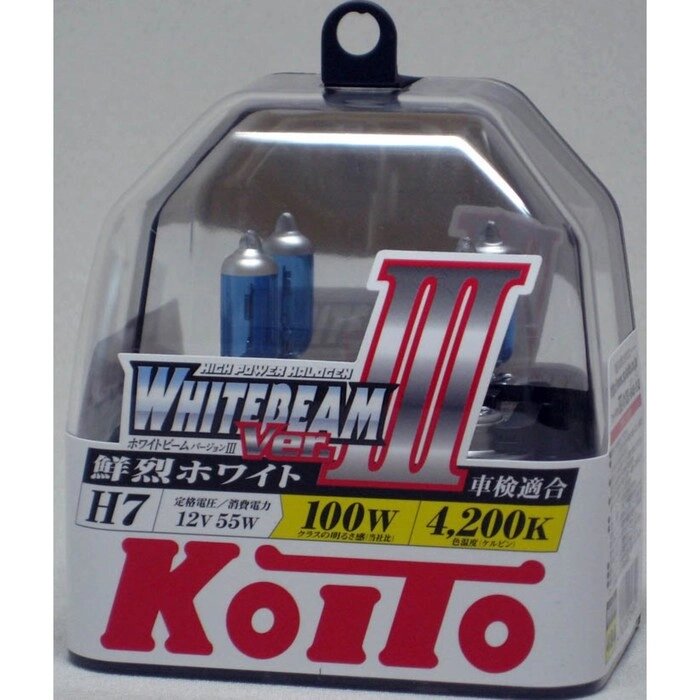 Лампа автомобильная Koito, H7 12 В (55w) (100w) PХ26d Whitebeam III 4200K, набор 2 шт от компании Интернет-гипермаркет «MOLL» - фото 1