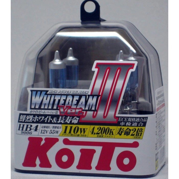 Лампа автомобильная Koito, HB4/9006 12 В, (55w) (100w) P22d Whitebeam III 4200K , 2 шт от компании Интернет-гипермаркет «MOLL» - фото 1