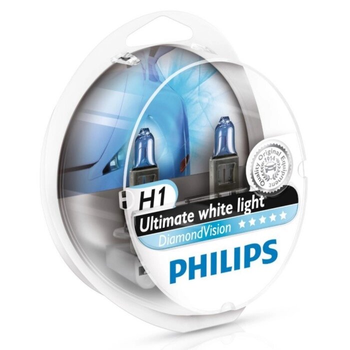 Лампа автомобильная Philips Diamond Vision, H1, 12 В, 55 Вт, набор 2 шт, 12258DVS2 от компании Интернет-гипермаркет «MOLL» - фото 1