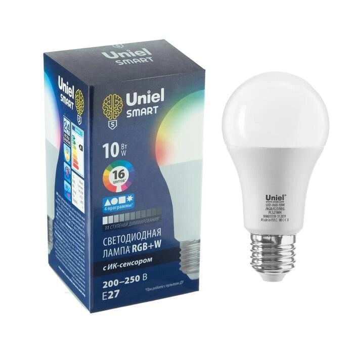 Лампа светодиодная с ИК сенсором Uniel, А60, 10 Вт, Е27, матовая, RGB от компании Интернет-гипермаркет «MOLL» - фото 1