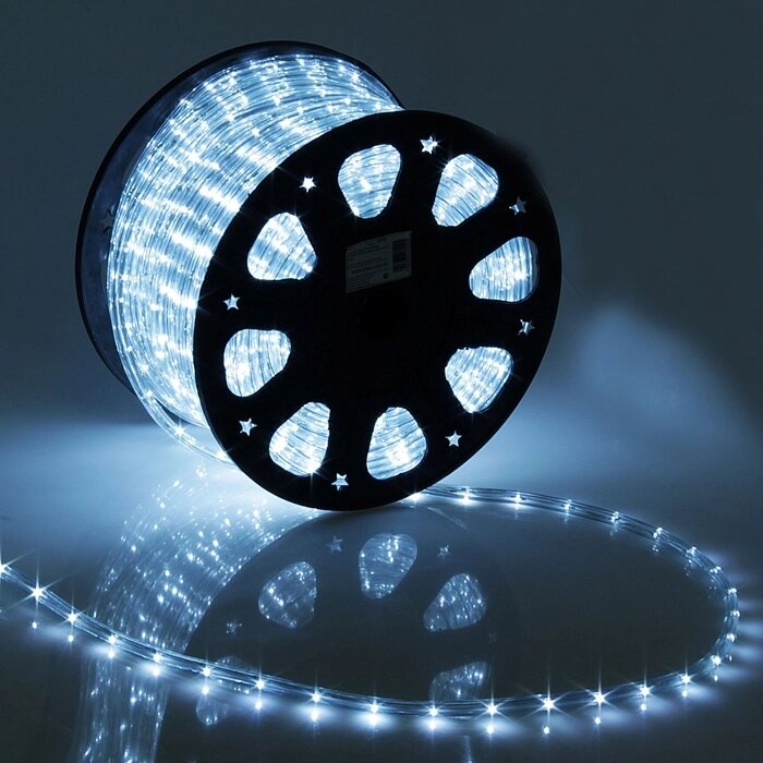 LED шнур 11 мм, круглый, 100 м, фиксинг, 2W-LED/м-24-220V, в компл. набор д/подкл, БЕЛЫЙ от компании Интернет-гипермаркет «MOLL» - фото 1
