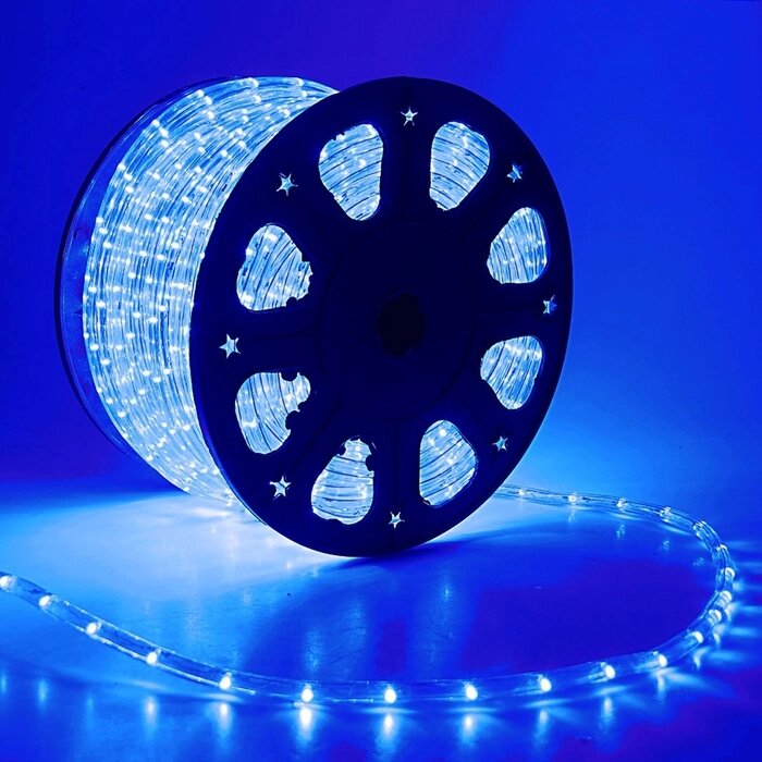 LED шнур 11 мм, круглый, 100 м, фиксинг, 2W-LED/м-24-220V в компл. набор д/подкл, СИНИЙ от компании Интернет-гипермаркет «MOLL» - фото 1