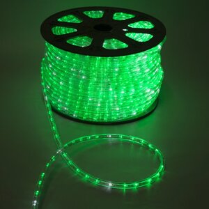 LED шнур 13 мм, круг, 100 м, кажд. 6 мерц, 2W-LED/м-36-220V. н-р д/подкл, ЗЕЛЕНЫЙ