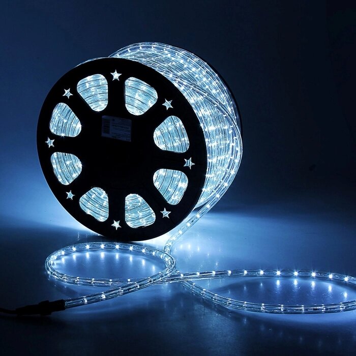 LED шнур 13 мм, круглый, 100 м, фиксинг, 2W-LED/м-36-220V. набор д/подкл, БЕЛЫЙ от компании Интернет-гипермаркет «MOLL» - фото 1