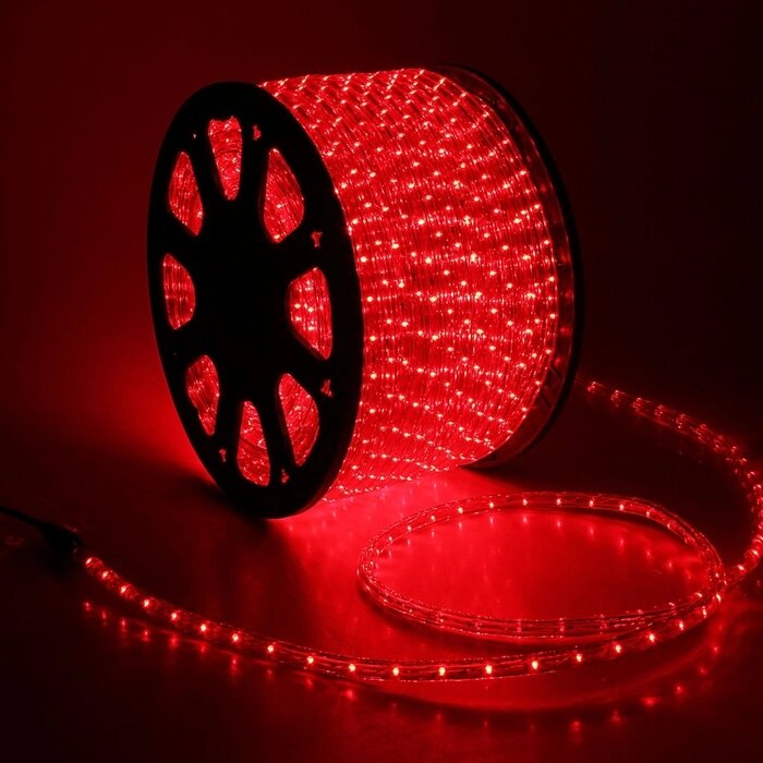 LED шнур 13 мм, круглый, 100 м, фиксинг, 2W-LED/м-36-220V. в компл. набор д/подкл, КРАСНЫЙ от компании Интернет-гипермаркет «MOLL» - фото 1