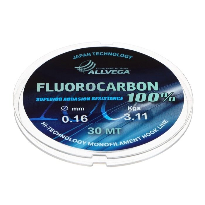 Леска монофильная ALLVEGA "FX Fluorocarbon 100%" 30м 0,16мм, 3,11кг, флюорокарбон 100% от компании Интернет-гипермаркет «MOLL» - фото 1