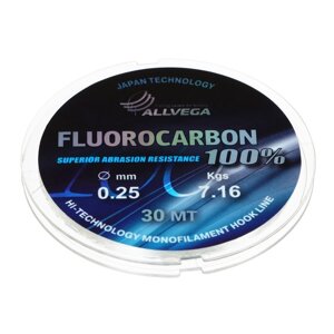 Леска монофильная ALLVEGA "FX Fluorocarbon 100%30м 0,25мм, 7,16кг, флюорокарбон 100%