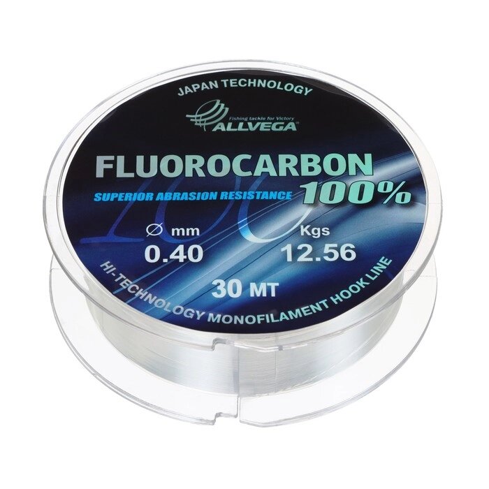 Леска монофильная ALLVEGA "FX Fluorocarbon 100%" 30м 0,40мм, 12,56кг, флюорокарбон 100% от компании Интернет-гипермаркет «MOLL» - фото 1