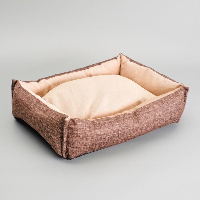 Лежанка под замшу с двусторонней подушкой,  54 х  42 х  11 см, мебельная ткань, микс цветов от компании Интернет-гипермаркет «MOLL» - фото 1