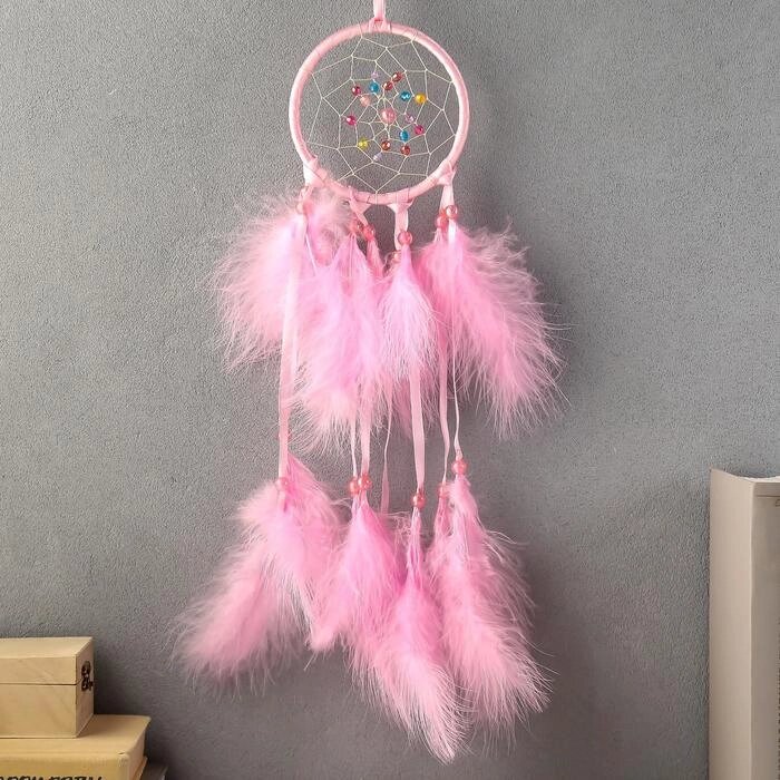 Ловец снов "Паутинка с жемчужинами" d=11 см светло-розовый 40 см от компании Интернет-гипермаркет «MOLL» - фото 1